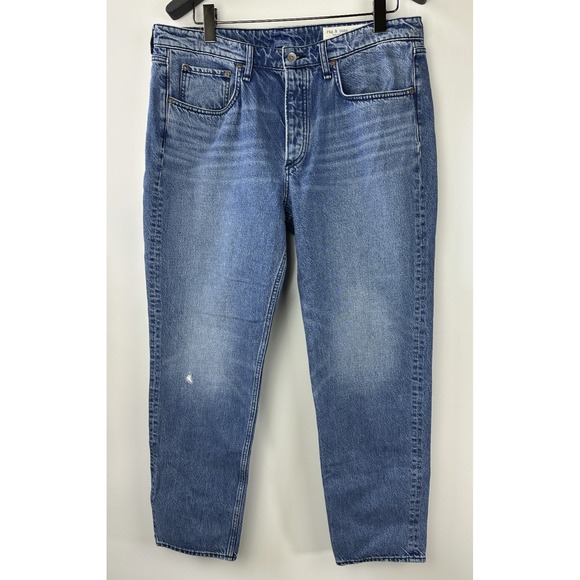 Rag & Bone Rosa Mid-Rise Boyfriend Jeans in Malibu Blue Denim Button Fly Size 34 - Picture 2 of 16